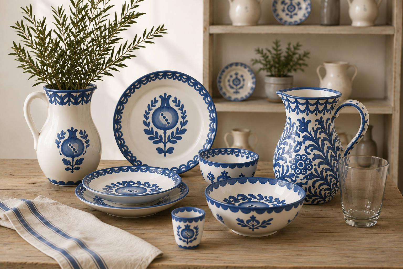 Blauw beschilderde handgemaakte keramiek voor retailers